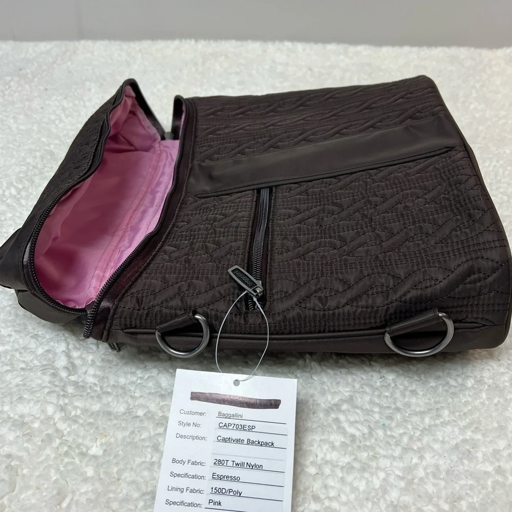 Baggallini Quilted Captivate Backpack Messenger Sholder Bag - Dark Brown NWOT